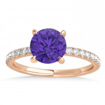Round Tanzanite & Diamond Single Row Hidden Halo Engagement Ring 18k Rose Gold (1.25ct)