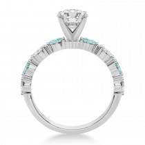 Alternating Diamond & Aquamarine Marquise Engagement Ring 14k White Gold (0.63ct)