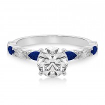 Alternating Diamond & Blue Sapphire Marquise Engagement Ring 14k White Gold (0.63ct)