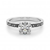 Diamond & Vintage Style Heart Engagement Ring 14K White Gold