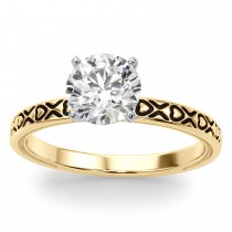 Vintage Style Heart Engagement Ring 14K Yellow Gold