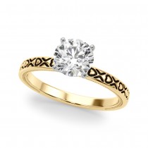 Vintage Style Heart Carved Engagement Ring 18K Yellow Gold