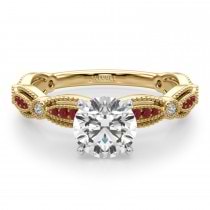 Antique Style Ruby & Diamond Engagement Ring 14K Yellow Gold (0.20ct)