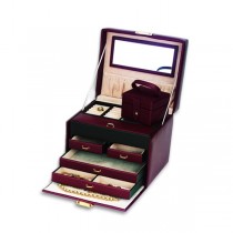 Genuine Brown Leather  4 Drawer Jewelry Box w/ Travel Box