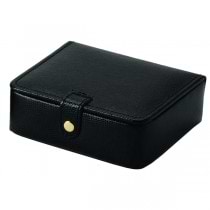 Pigskin Lined Black Leather Ring & Jewelry Box For Home or Travel