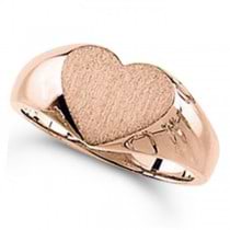 Women's Heart Shaped Signet Ring, Engravable, in Polished 14k Rose Gold