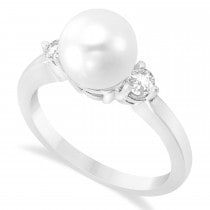 Akoya Pearl & Diamond Ring 14k White Gold 0.12 ct (3.20mm)
