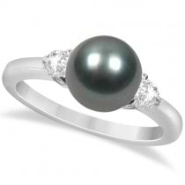 3 Stone Diamond & Black Akoya Cultured Pearl Ring 0.17ctw (8mm)