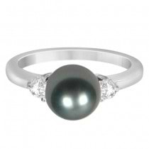 3 Stone Diamond & Black Akoya Cultured Pearl Ring 0.17ctw (8mm)