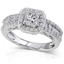 Princess Cut w/ Halo Diamond Engagement Ring 14K White Gold (1.30ct)