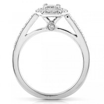 Princess Diamond Engagement Ring w/ Cushion Halo 14K White Gold 0.50ct