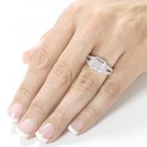 Split Shank Princess Cluster Diamond Engagement Ring 14K W. Gold 1.00ct