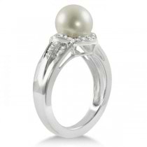 Solitaire Halo Freshwater Pearl and Diamond Ring Sterling Silver 8.5-9mm