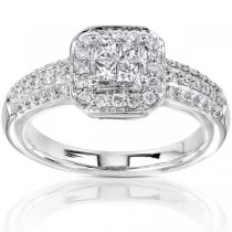 Princess Cut Cluster Engagement Ring 14K White Gold (0.50ct)