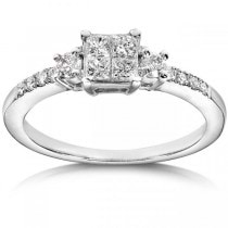 Princess Cluster & Side Stone Engagement Ring 14K White Gold 0.38ct