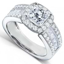 Princess Cut Diamond & Halo Engagement Ring 14K White Gold (2.00ct)