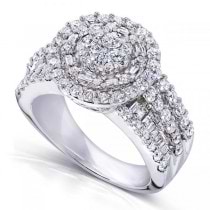 Duo Halo & Round Cluster Diamond Engagement Ring 14K W Gold 2.00ct
