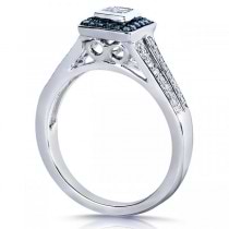 Princess Blue & White Diamond Halo Engagement Ring 14k W. Gold 0.50ct