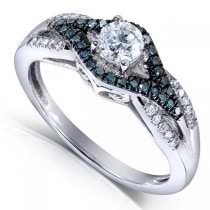 Blue and White Diamond Engagement Ring in 14k White Gold (0.50ct)