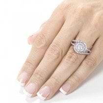 Round Cut Diamond Swirl & Halo Engagement Ring 14k White Gold (1.00ct)
