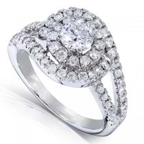 Round Cut Diamond Swirl & Halo Engagement Ring 14k White Gold (1.00ct)