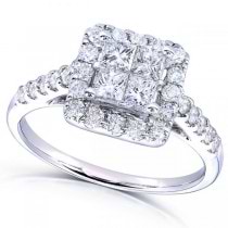 Princess Cluster & Halo Diamond Engagement Ring 14k White Gold 1.35ct