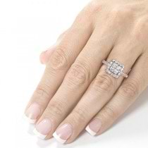 Princess Cluster & Halo Diamond Engagement Ring 14k White Gold 1.35ct