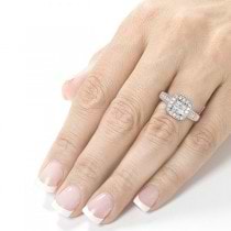 Princess Cluster Diamond & Halo Engagement Ring 14k White Gold 0.63ct