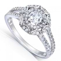 Vintage Style Round Cut Diamond Engagement Ring 14k White Gold 1.00ct