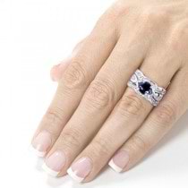 Blue Sapphire & Diamond 3-Piece Bridal Set in 14k White Gold (1.95ct)