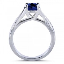 Round Blue Sapphire & Diamond Bridal Set in 14k White Gold (1.70ct)