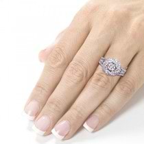 Round Cut Diamond Engagement Ring w/ Floral Swirl 14k W. Gold (1.00ct)