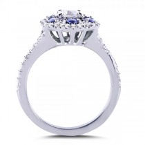 Blue Sapphire & Diamond Floral Fashion Ring 14k White Gold (1.50ct)