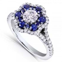 Blue Sapphire & Diamond Floral Fashion Ring 14k White Gold (1.50ct)