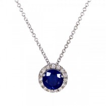 Blue Sapphire & Diamond Halo Pendant Necklace 14k White Gold 0.88ct