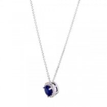 Blue Sapphire & Diamond Halo Pendant Necklace 14k White Gold 0.88ct