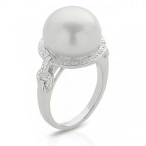 Freshwater Pearl and White Topaz Ring in Sterling Silver 13-14mm