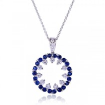 Circular Blue Sapphire and Diamond Pendant in 14k White Gold (1.75ct)