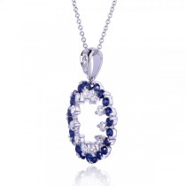 Circular Blue Sapphire and Diamond Pendant in 14k White Gold (1.75ct)
