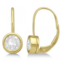 Moissanite Bezel Set Stud Earrings Leverbacks 14K Yellow Gold 1.00ctw
