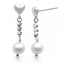 Freshwater Pearl Earrings w/ Heart Shapes in Sterling Silver 6-6.5mm