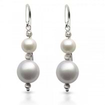 White & Grey Freshwater Pearl Drop Earrings Sterling Silver 6-9.3mm