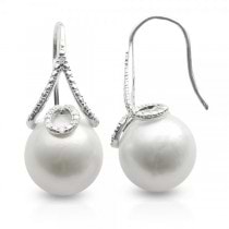 Freshwater Pearl & White Topaz Drops Sterling Silver 13-15mm