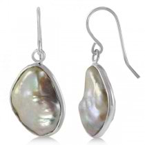 Baroque Freshwater Cultured Pearl Drop Earrings Sterling Silver 18mm