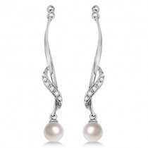 Freshwater Cultured Pearl & Diamond Drop Earrings .07ctw (6.50mm)