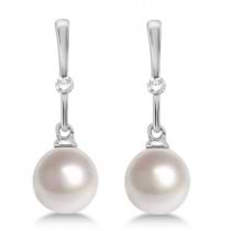 Freshwater Cultured Pearl & Diamond Drop Earrings 14K White Gold (7mm)