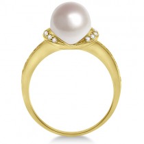 Solitaire Freshwater Cultured Pearl & Diamond Ring 14K Yellow Gold (8mm)
