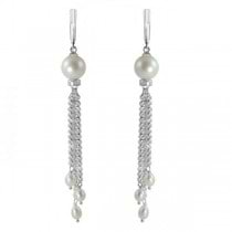 Ladies Freshwater Pearl Dangle Earrings Sterling Silver
