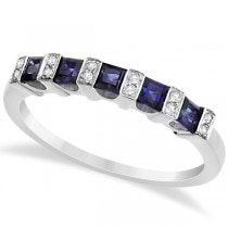 Diamond Accented Blue Sapphire Wedding Band in 14k White Gold (0.11ct)