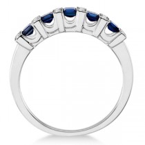 Diamond Accented Blue Sapphire Wedding Band in 14k White Gold (0.11ct)